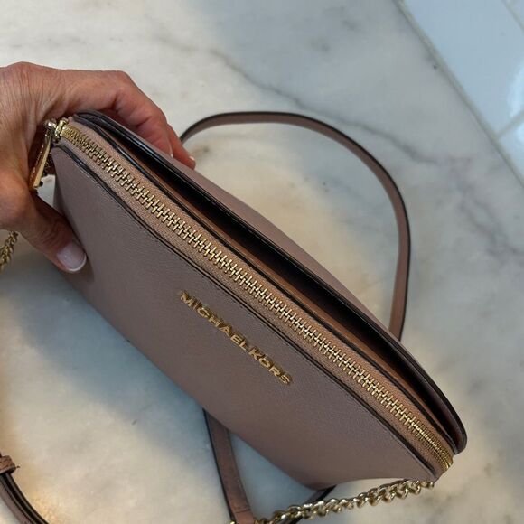 Michael Kors Crossbody Bag Purse Handbag Saffiano Leather Domed Chain-link Pink - Picture 11 of 16